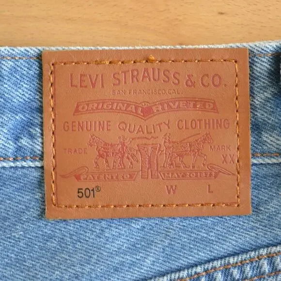 Levis Premium 501 Cutoff Shorts Big E Button Fly Blue Denim Medium Wash 28 - Picture 4 of 5